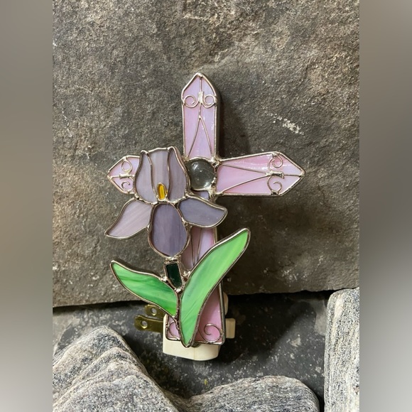 Handmade Stained Glass Cross & Iris Plug-in Night Light. - Picture 4 of 8